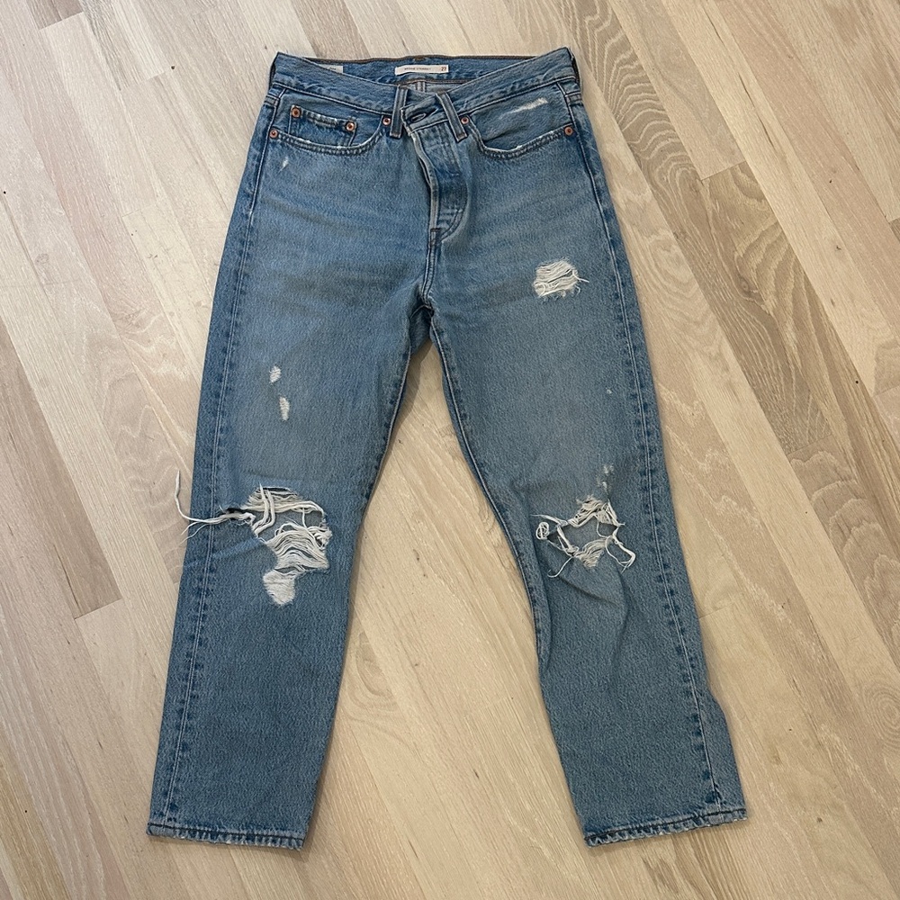 Levi's Blue Distressed Women's Straight Leg Jeans